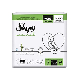 Scutece-chilotel pentru bebelusi Sleepy Natural, marime 5 Junior, 11-18kg, 24 bucati