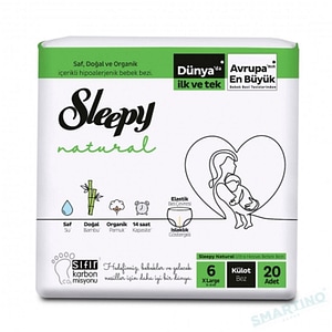 Scutece-chilotel pentru bebelusi Sleepy Natural, marime 6 Xlarge, 15-25 kg, 20 bucati
