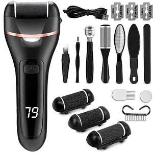 Pila electrica pentru picioare cu indepartare eficienta a calusurilor Regal Bliss, rezistent la apa, pentru calcaie crapate si piele uscata, Set cu accesorii incluse, Negru