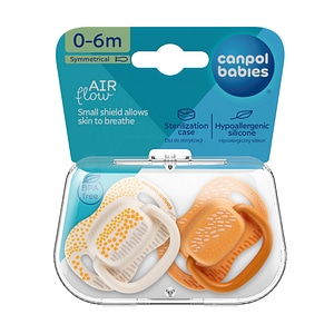Suzeta simetrica din silicon Canpol babies, 0-6m, Mountains, 2 bucati, galben