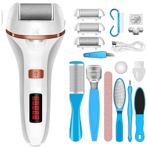 Pila electrica pentru picioare cu indepartare eficienta a calusurilor Regal Bliss, rezistent la apa, pentru calcaie crapate si piele uscata, Set cu accesorii incluse, Alb