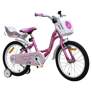 Bicicleta pentru copii NOVOKIDS Splend'Or Boom PRO Edition, Cu cosulet pentru papusi, Roti 16" inch, Cadru din otel, Roti ajutatoare detasabile, Ghidon reglabil pe inaltime, Roz