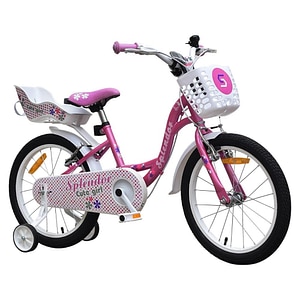 Bicicleta pentru copii NOVOKIDS Splend'Or Boom PRO Edition, Cu cosulet pentru papusi, Roti 14" inch, Cadru din otel, Roti ajutatoare detasabile, Ghidon reglabil pe inaltime, Roz