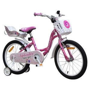 Bicicleta pentru copii NOVOKIDS Splend'Or Boom PRO Edition, Cu cosulet pentru papusi, Roti 20" inch, Cadru din otel, Roti ajutatoare detasabile, Ghidon reglabil pe inaltime, Roz