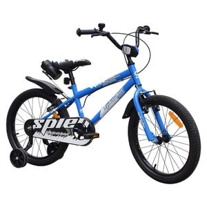 Bicicleta pentru copii NOVOKIDS Splend'Or Boom PRO Edition, Cu bidon pentru apa, Roti 18" inch, Cadru din otel, Roti ajutatoare detasabile, Ghidon reglabil pe inaltime, Albastru
