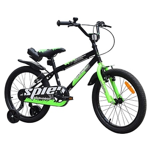 Bicicleta pentru copii NOVOKIDS Splend'Or Boom PRO Edition, Cu bidon pentru apa, Roti 14" inch, Cadru din otel, Roti ajutatoare detasabile, Ghidon reglabil, Verde cu Negru