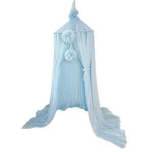 Baldachin suspendat Koell, Din tul, Cu suport metalic, Pentru patut copii, loc de joaca, Ice blue