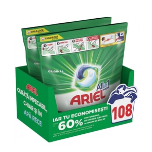 Detergent rufe automat Ariel Original Care, 2 pachete x 54 capsule, 108 spalari