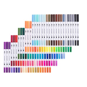 Set markere cu 2 capete Zola, 100 bucati, subtire si gros, cutie din plastic pentru depozitare, multicolore