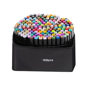 Set markere duble Zola, 168 bucati, cerneala pe baza de alcool, cap subtire si gros, geanta de depozitare, multicolore