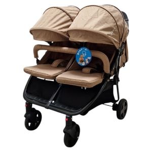 Carucior nou nascuti 2 in 1 pentru gemeni BABY CARE PRO P798, Cadru aluminiu, Spatar reglabil in 5 trepte, Amortizoare, Frana picior, Pliabil, Maron Gold