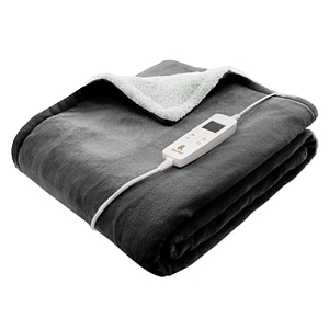 Patura cu incalzire electrica Regal Bliss, cu protectie impotriva supraincalzirii, cu temporizator si 10 trepte de incalzire, 160W, telecomanda LCD, 180x200cm, Gri