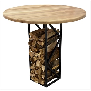 Masa de lucru din lemn masiv fag Helena, rotunda, cu picioare din metal, 97.5 cm diametru, 93.4 cm inaltime