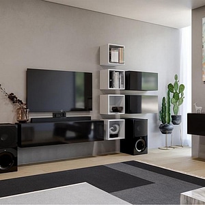 Living Modular Box-V2, 275 x 32 x 185 cm, Alb-Negu