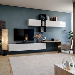 Living Modular Box-F4, 280 x 32 x 195 cm, Alb-Negu