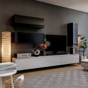 Living Modular Box-TV3, 280 x 40 x 177 cm, Alb-Negu