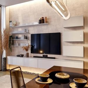 Living Modular Box-TV5, 350 x 40 x 187 cm, Alb