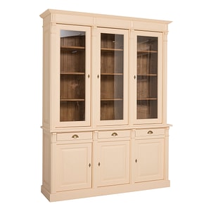 Bufet cu 3 usi, 3 sertare BAS + 3 usi sticla SUP, Colectia Directoire, culoare exterior crem P025, culoare interior maro deschis P001, dublu color, 100% lemn masiv, 240x183x51 cm