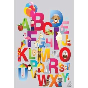 Covor copii antiderapant, Dreptunghiular, 120x180 cm, Litere, Multicolor, Poliester