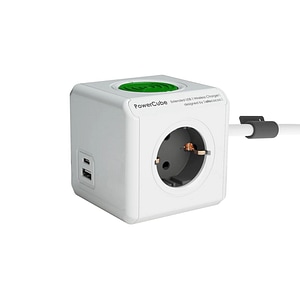 Prelungitor Design Nest, Powercube, cu incarcare wireless,  cubic, 2xUSB, 3 prize, 1.5m, alb/gri