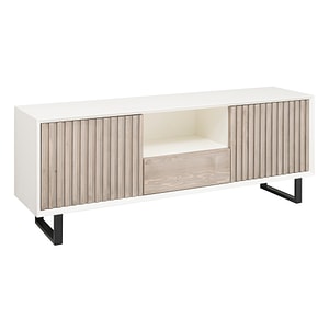 Comoda TV cu 2 usi si 1 sertar "Slatted", culoare corp alb murdar P039, culoare usi si sertar gri P037, dublu color, 60x160x40 cm