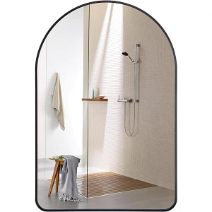 Oglinda de perete Elindor, arcuita, 55x75 cm, reflexie HD, rama neagra