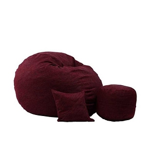 Set Fotoliu King Size cu Otoman (suport picioare) si Perna Pufrelax, Rosu, Textil