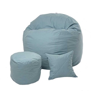 Set Fotoliu King Size cu Otoman (suport picioare) si Perna Pufrelax, Albastru, Textil