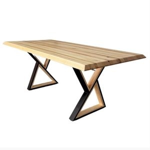 Masuta cafea living Alisson, cu blat lemn masiv tei, picioare pentru din metal, 200x95x78 cm, bej
