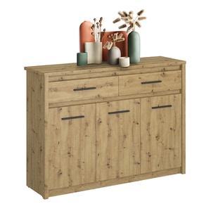 Comoda stil rustic, din PAL , margini ABS, 3 usi, 2 sertare, ideal pentru living, dormitor, 125,4x36,2x91,2 cm