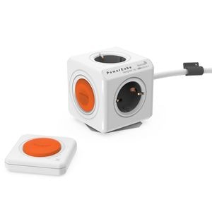 Prelungitor Design Nest, Powercube, cu telecomanda, 4 prize, alb/gri