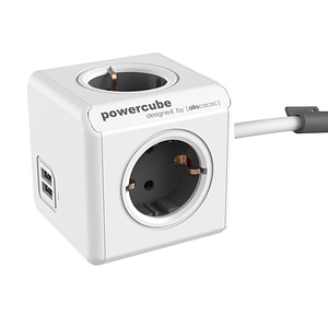 Prelungitor Design Nest, Powercube, cubic, 2 x USB, 4 prize, 3m, alb/gri