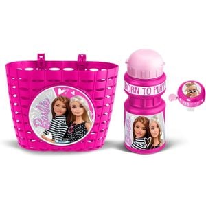Set trei accesorii pentru bicicleta copii Barbie, cos, sonerie si sticla apa, multicolor