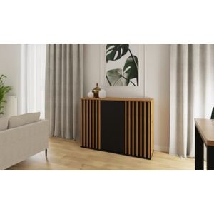 Comoda moderna cu 3 usi, model riflaj, negru/stejar artisan, 120x88x44 cm