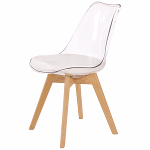 Scaun bucatarie K246, piele ecologica/lemn, 48x58x83 cm, alb/transparent