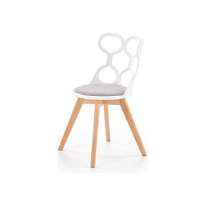Scaun living K308, stofa clasica/polipropilena/lemn, 43x50x80 cm, alb/gri/stejar
