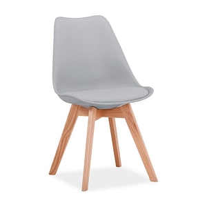 Scaun tapitat Kris, piele ecologica/lemn, 49x43x83 cm, gri deschis/stejar