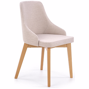 Scaun tapitat Toledo, stofa clasica/lemn de fag, 51x55x82 cm, bej deschis/stejar miere