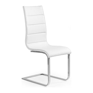 Scaun tapitat K104, piele ecologica/metal, 42x58x99 cm, alb/crom