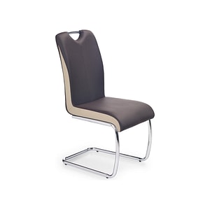 Scaun tapitat K184, piele ecologica/metal, 43x55x94 cm, maro inchis/crom