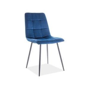 Scaun MILA, stofa catifelata/metal, 45x41x86 cm, negru/albastru