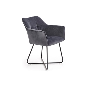 Scaun tapitat K377, stofa catifelata/metal, 60x62x81 cm, gri inchis/negru