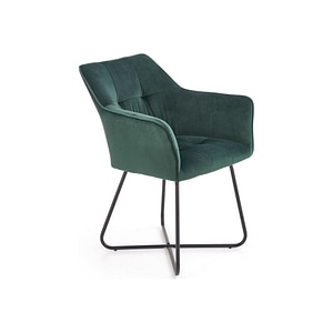 Scaun tapitat K377, stofa catifelata/metal, 60x62x81 cm, verde inchis/negru