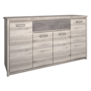 Comoda cu 4 usi, 1 sertar, rafturi, design modern si incapator, living, dormitor, din PAL, 166.6x95.2x40.3 cm, gri, castan