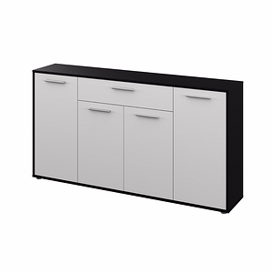 Comoda cu 4 usi si 1 sertar, HDF laminat, design elegant, ideala pentru living, dormitor, 163x33x86 cm, alb cu negru