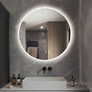 Oglinda LED si Touch SMACK J182-60, cu Functie Dezaburire, Ceas, 3 Tipuri De Lumina, Rama Acril, 60 cm