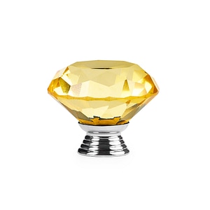 Buton Maner Mobilier Onuvio, forma diamant, Diamond Cut Luxury, Cristal K9, diametru 40mm, baza aliaj Zinc Aluminiu, Galben