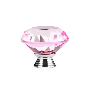 Buton Maner Mobilier Onuvio, forma diamant, Diamond Cut Luxury, Cristal K9, diametru 40mm, baza aliaj Zinc Aluminiu, Roz