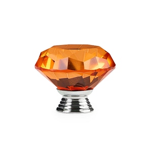 Buton Maner Mobilier Onuvio, forma diamant, Diamond Cut Luxury, Cristal K9, diametru 40mm, baza aliaj Zinc Aluminiu, Portocaliu