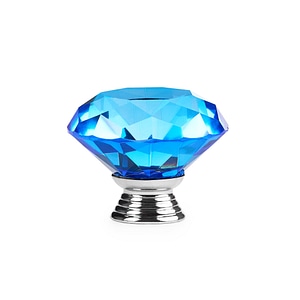 Buton Maner Mobilier Onuvio, forma diamant, Diamond Cut Luxury, Cristal K9, diametru 40mm, baza aliaj Zinc Aluminiu, Albastru